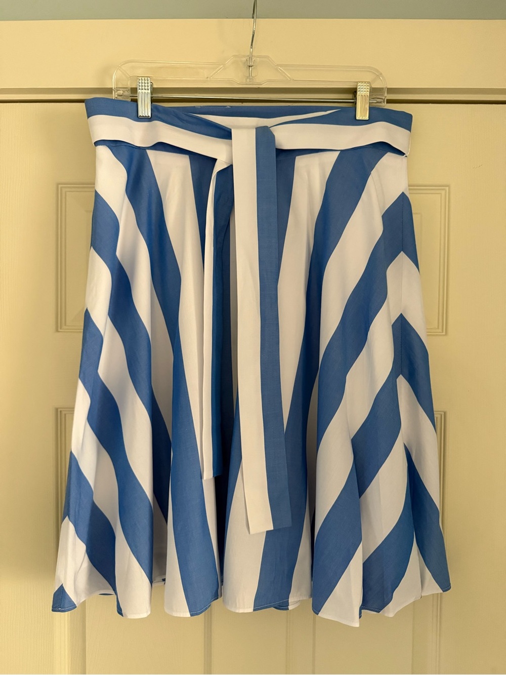 Ann Taylor Blue and White Striped Circle Skirt with Tie